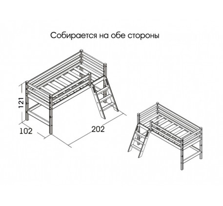 Угловая кровать Соня двухъярусная с прямой лестницей. Вариант 7